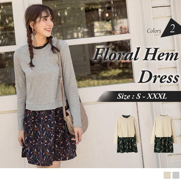LONG SLEEVE FLORAL HEM DRESS