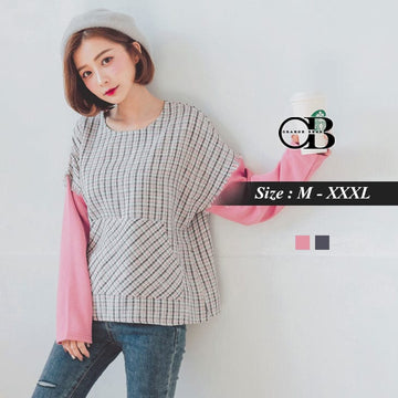 LONG SLEEVE CHECKED SPLICE TOPS