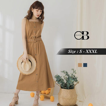 WAIST BELT BUTTONS LONG DRESS