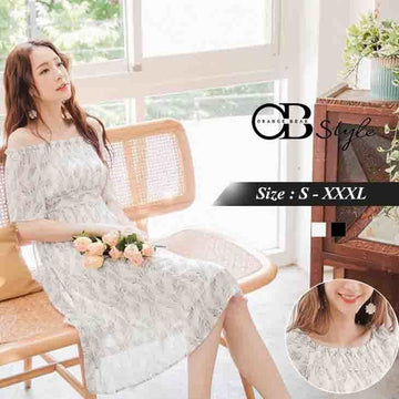 PRINTED WAIST ELASTIC DRESS