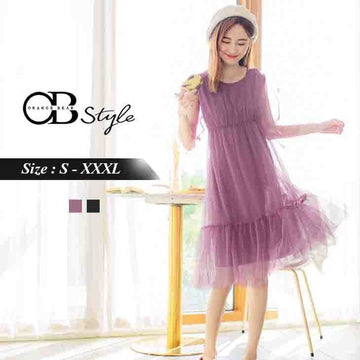 TRANSPARENT GAUZE WIDE SLEEVE DRESS