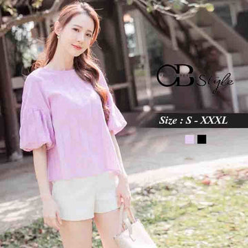PUFF SLEEVE ROUND NECK TOP