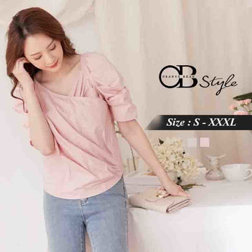 V-NECK PLEATED COTTON TOPS