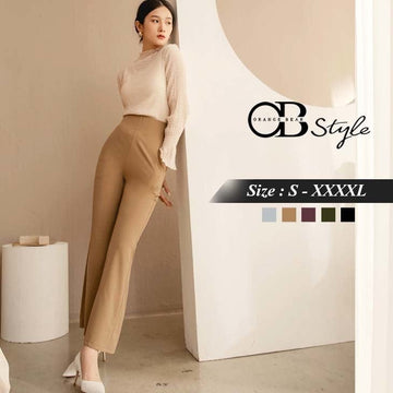 ELASTIC WAIST SLIM SKINNY FLARED PANTS