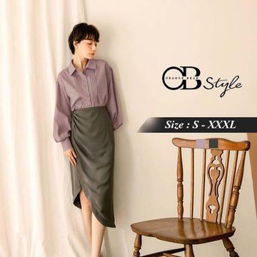 DROP SHOULDER PUFF SLEEVE TUNIC PLEAT SHIRTS