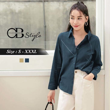COTTON PATCHED LONG SLEEVE BUTTON TUNIC SHIRTS