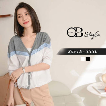 PATCHED V-NECK BUTTONS TUNIC BATWINGS SLEEVE TOPS