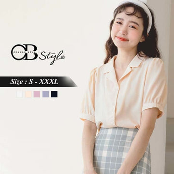 V-NECK SHIRT COLLAR SHORT SLEEVE BUTTON TUNIC SHIRTS