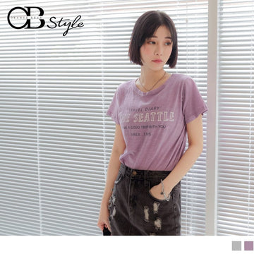 LETTER PRINTED COTTON SHORT SLEEVE ROUND NECK TOPS