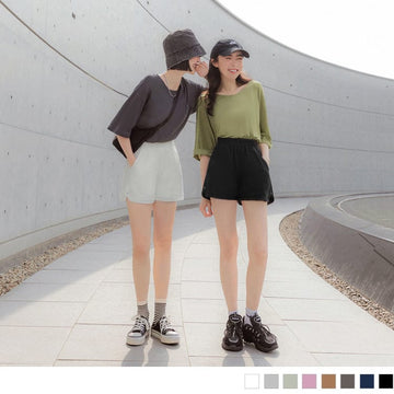 MULTI COLOR ELASTIC WAIST WIDE LEG SHORTS
