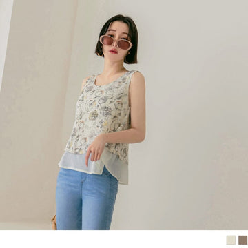 FAKE TWO PIECE PRINTED PATCHED A-LINE TOPS