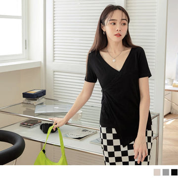 PIT STRIPE V-NECK SHORT SLEEVE TUNIC TOPS