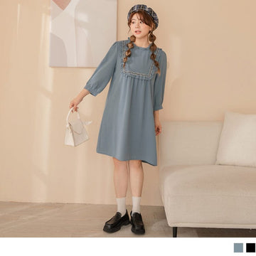 EMBROIDERED RUFFLE PATCHED CHIFFON MINI DRESS