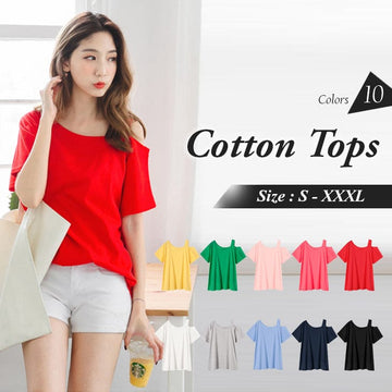 COLD-SHOULDER COTTON LONGLINE TOPS