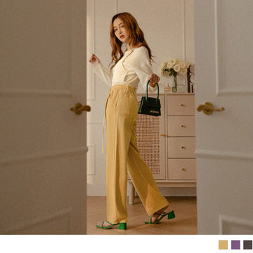 PURE COLOR WASHED COTTON STRAIGHT LONG PANTS