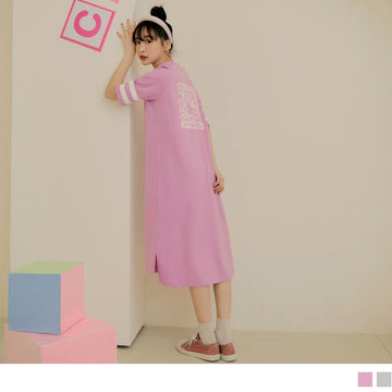 KITTY PRINTED SHORT SLEEVE TUNIC MIDI DRESS