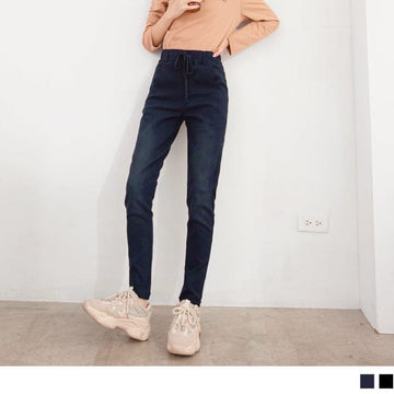 CASUAL PURE COLOR DRAWSTRING WAIST COTTON PANTS