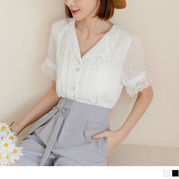ELEGANT V-NECK LACE SUIT COLLAR TOPS