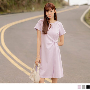 CASUAL ROUND NECK ASYMMETRICAL MINI DRESS