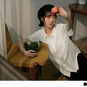 TRANSPARENT HOLLOW OUT CHECKED SHIRTS