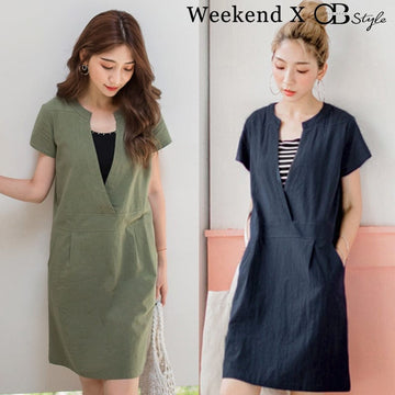 WEEKEND X OB DESIGN V-NECK MIDI TUNIC DRESS