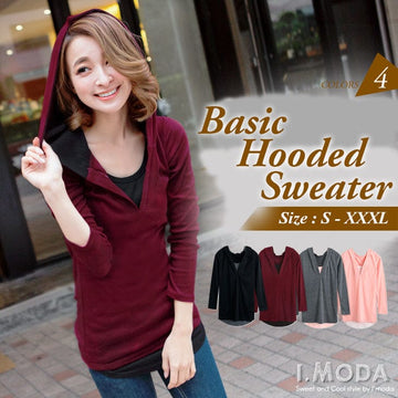 WOMEN OB BASIC HOODED JUMPER SWEATER