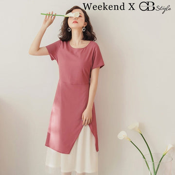 WEEKEND X OB DESIGN PARTY ELEGANT SHORT SLEEVE LAYERED LONG MAXI MIDI DRESS