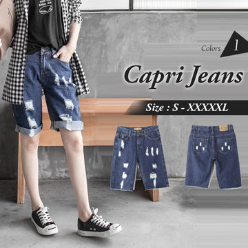 WORN-OUT CAPRI JEANS PANTS