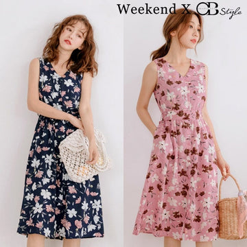 WEEKEND X OB DESIGN SLEEVELESS FLORAL PRINT MIDI DRESS