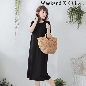 WEEKEND X OB DESIGN SOFT BASIC SHORT SLEEVE RIBBED MIDI DRESS