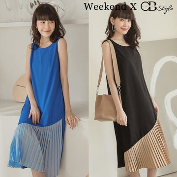 WEEKEND X OB DESIGN PLEATED VEST MIDI LONG MAXI PARTY DRESS