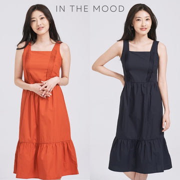 IN THE MOOD HOLIDAYS SLEEVELESS SQUARE NECK PLEATED RUFFLE HEM MIDI DRESS