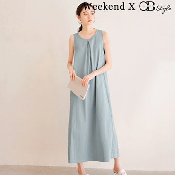 WEEKEND X OB DESIGN COTTON SLEEVELESS A-LINE LONG MAXI DRESS