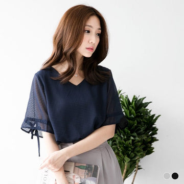 WEEKEND X OB DESIGN SELF-TIE GRID CHIFFON TOPSS