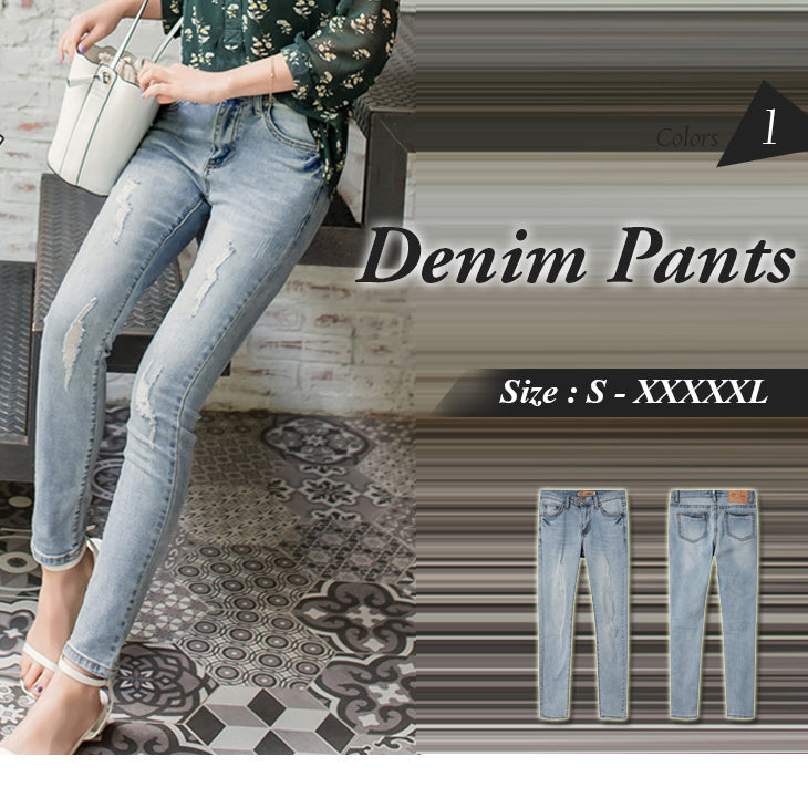 ELASTIC WAIST DENIM-SKINNY PANTS