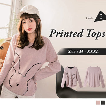 ORANGEBEAR LONG SLEEVE BUNNY PRINTED TOPS