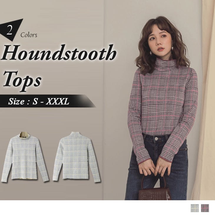 ORANGEBEAR LONG SLEEVE HIGH NECK HOUNDSTOOTH TOPS