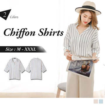 3/4 SLEEVE STRIPED CHIFFON SHIRTS