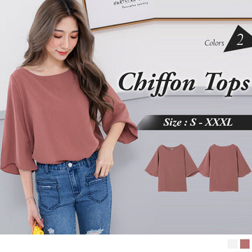 3/4 SLEEVE ROUND NECK CHIFFON TOPS