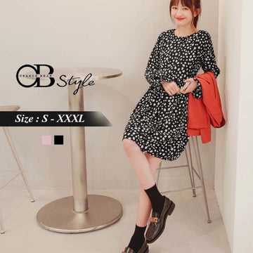 ORANGEBEAR DOTS LONG SLEEVE A-LINE DRESS