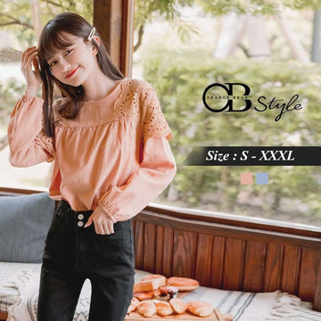 ORANGEBEAR HOLLOW OUT LACE COTTON TOPS