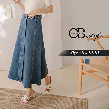 COTTON BUTTON DENIM MIDI SKIRTS