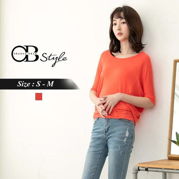 PURE COLOR BATWINGS SLEEVE ROUND NECK TOPS