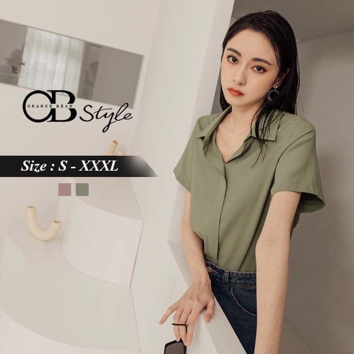 SHIRT COLLAR SHORT SLEEVE TUNIC BUTTONS SHIRTS