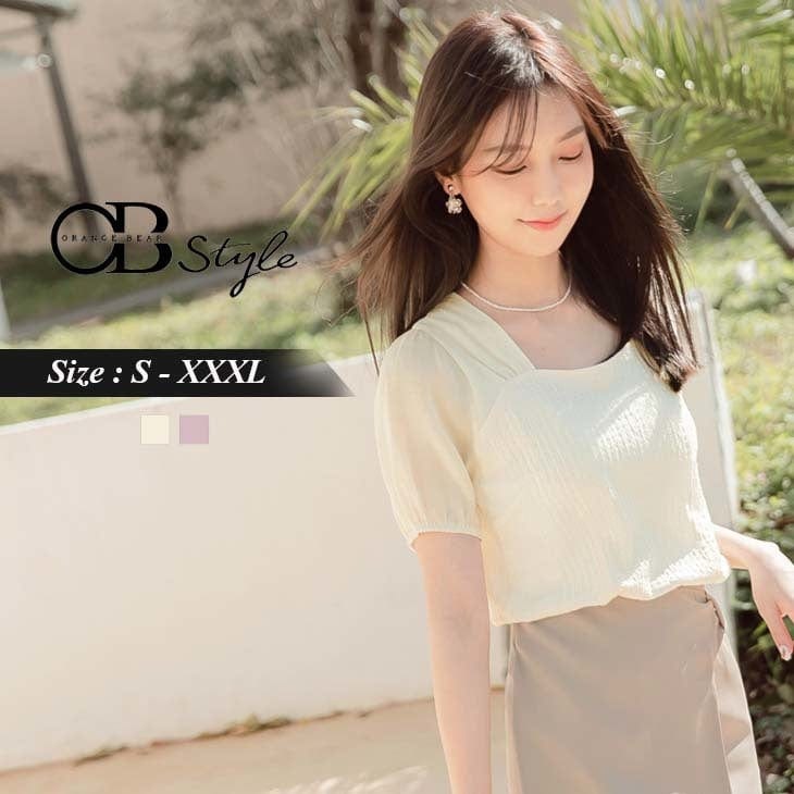 FAKE TWO PIECE SQUARE NECK PUFF SLEEVE TOPS