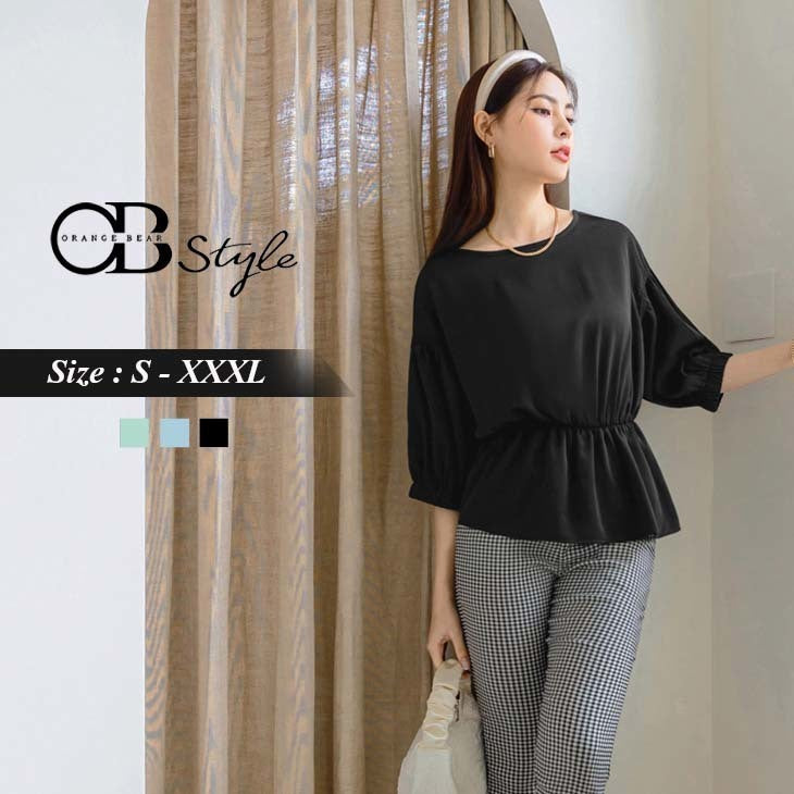 BATWINGS SLEEVE ELASTIC WAIST DROP SHOULDER TOPS