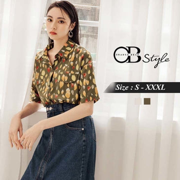 PRINTED DROP SHOULDER CHIFFON SHORT SLEEVE TOPS