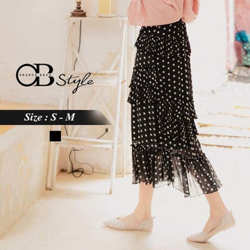 TRANSPARENT CHIFFON ELASTIC WAIST POLKA DOTS SKIRTS