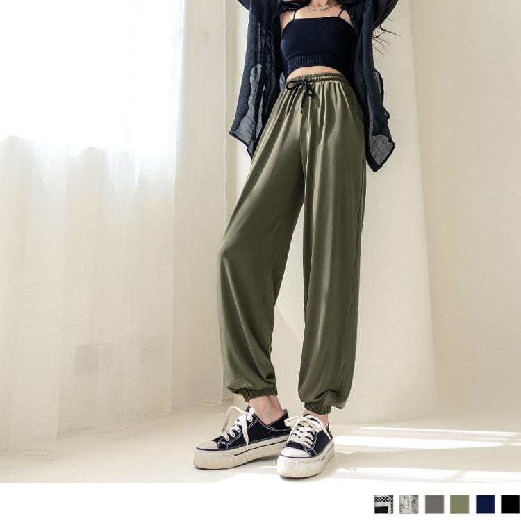 DRAWSTRING WAIST PRINT / SOLID HAREM PANTS