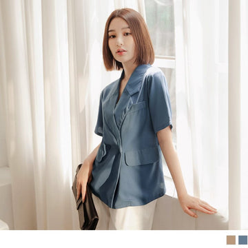 CHIFFON SHORT SLEEVE SUIT COLLAR SUIT JACKETS